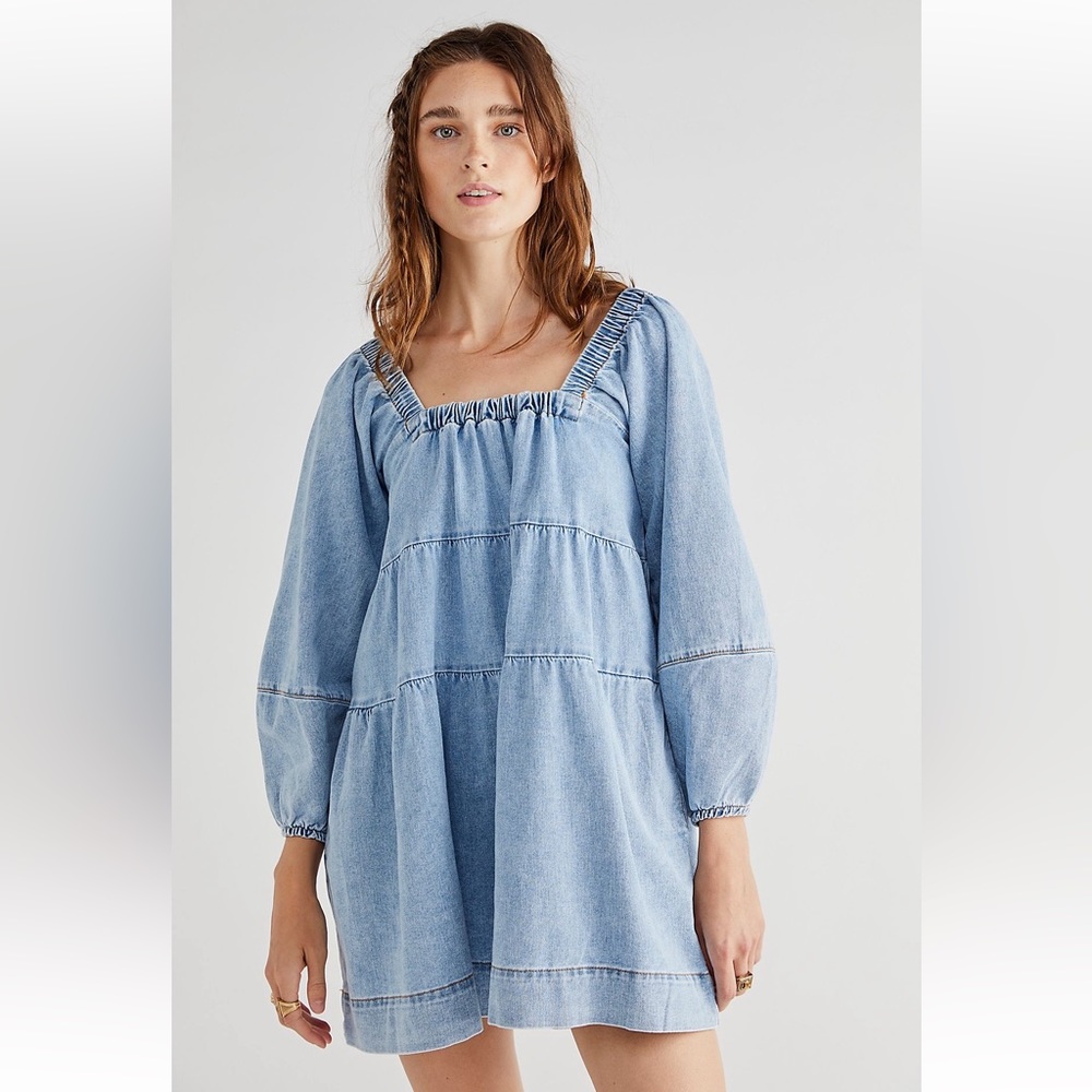 Free People Lou Jean Babydoll Dress in color Rust